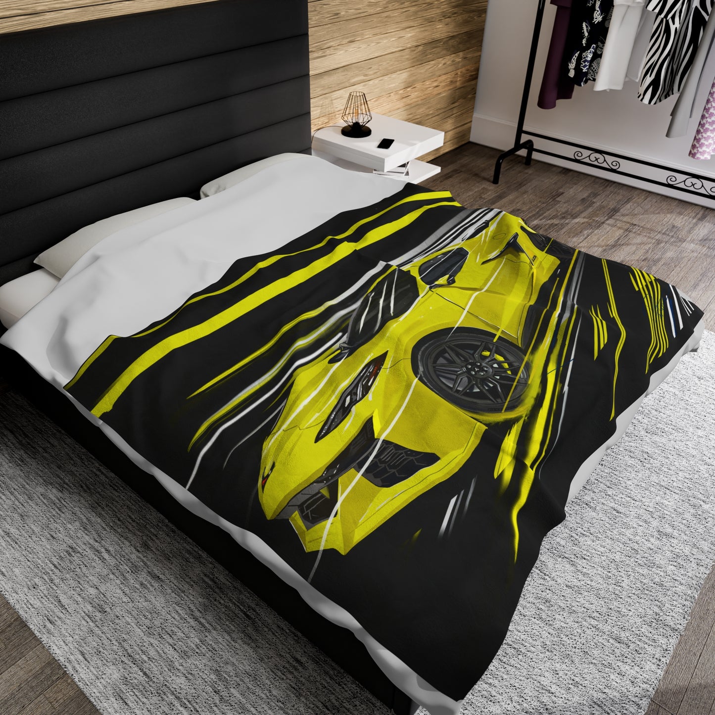 Yellow Corvette c8 Velveteen Plush Blanket