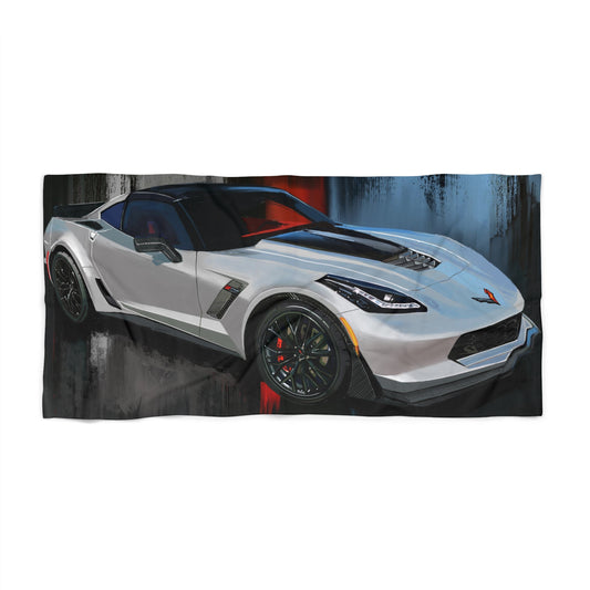 Corvette C7 Z06 Beach Towel, Race Car Gift, Large Luxury Towel, Car Decor