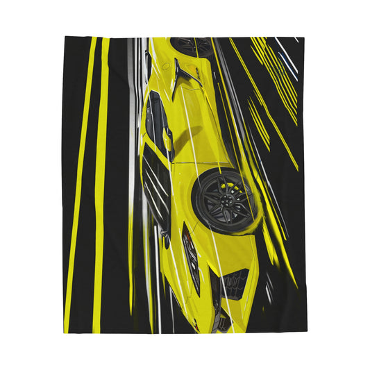 Yellow Corvette c8 Velveteen Plush Blanket