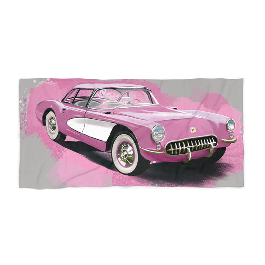 57 pink corvette 30x60", 36x72" Beach Towel Classic Car Gift