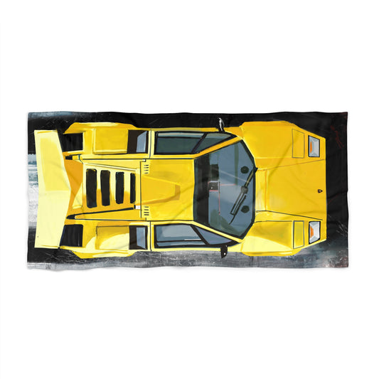Yellow Lamborghini Countach Beach Towel, Large Towel, Luxury Car Decor