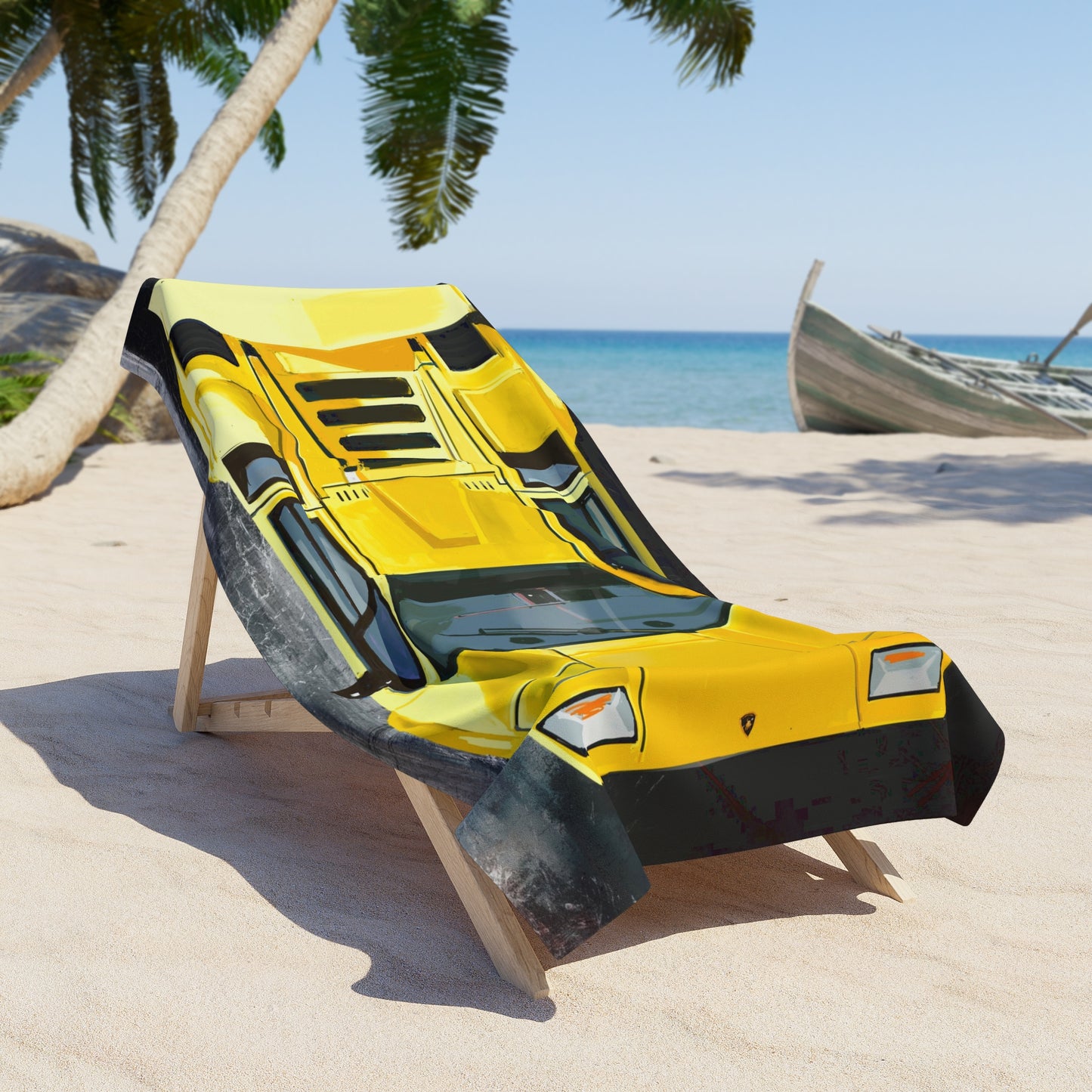 Yellow Lamborghini Countach Beach Towel, Large Towel, Luxury Car Decor