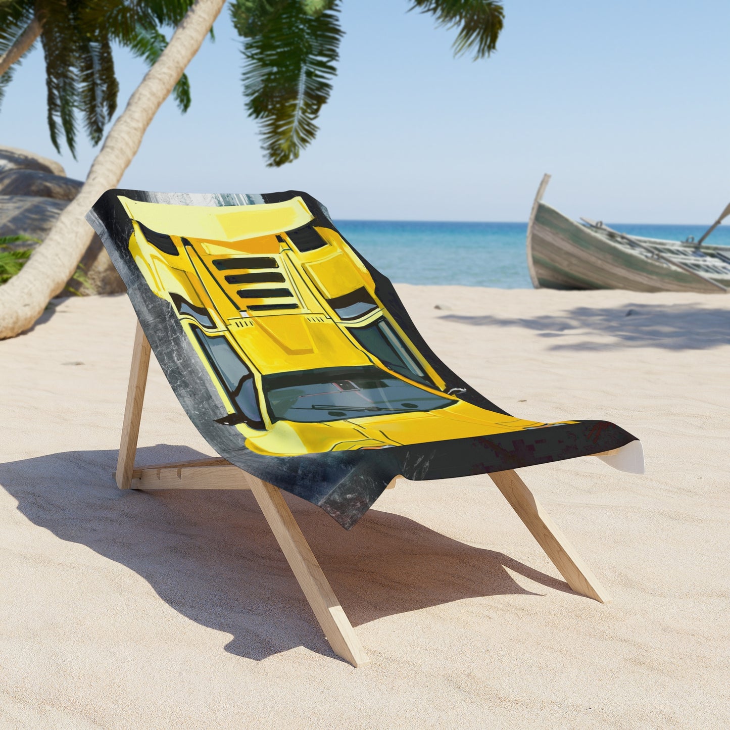 Yellow Lamborghini Countach Beach Towel, Large Towel, Luxury Car Decor