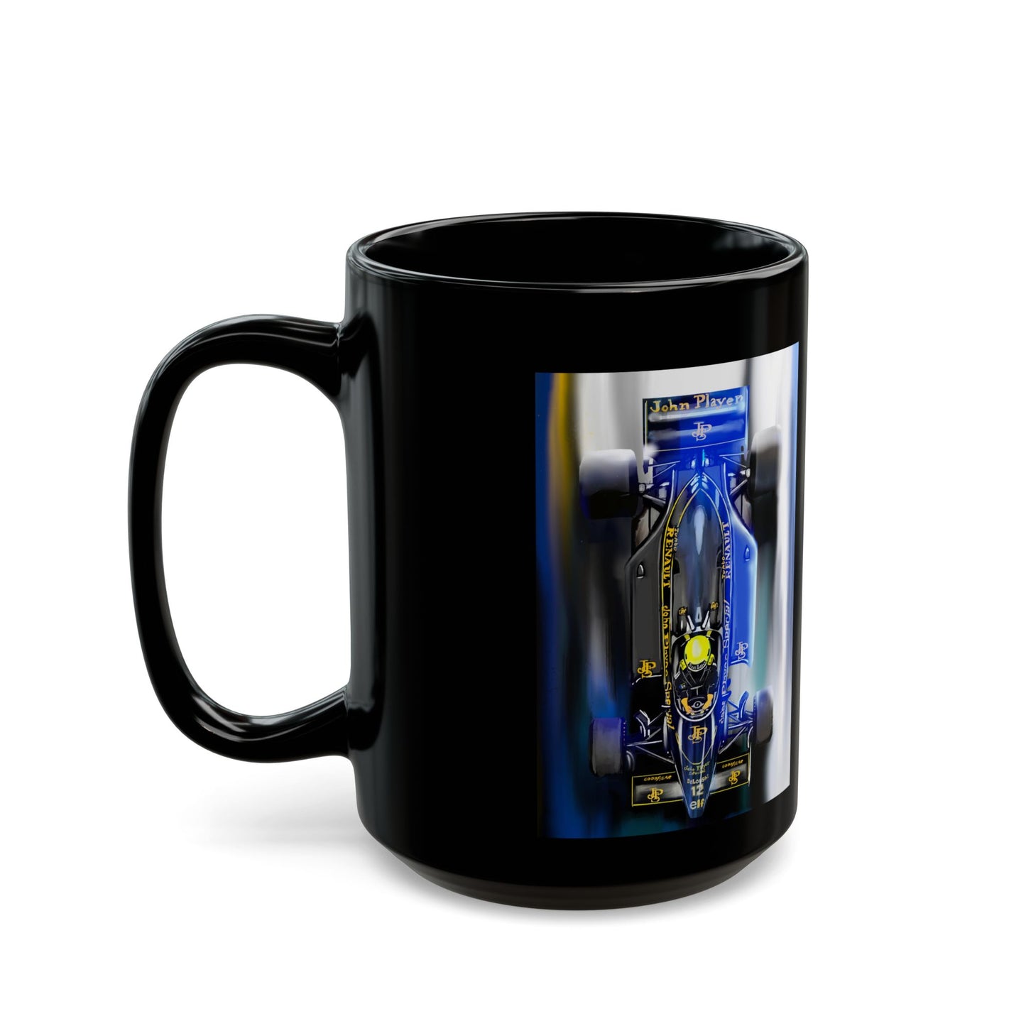Aryton Senna formula one racing f1 Black Coffee Tea Mug (11oz, 15oz)