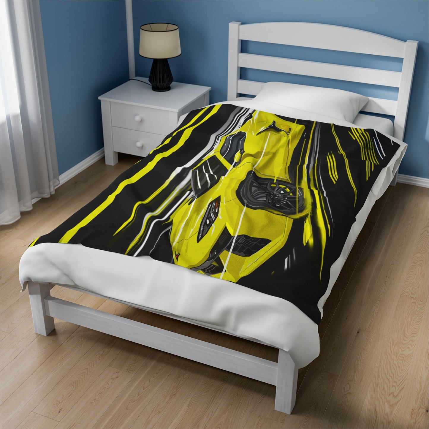Yellow Corvette c8 Velveteen Plush Blanket
