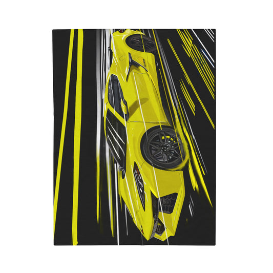 Yellow Corvette c8 Velveteen Plush Blanket