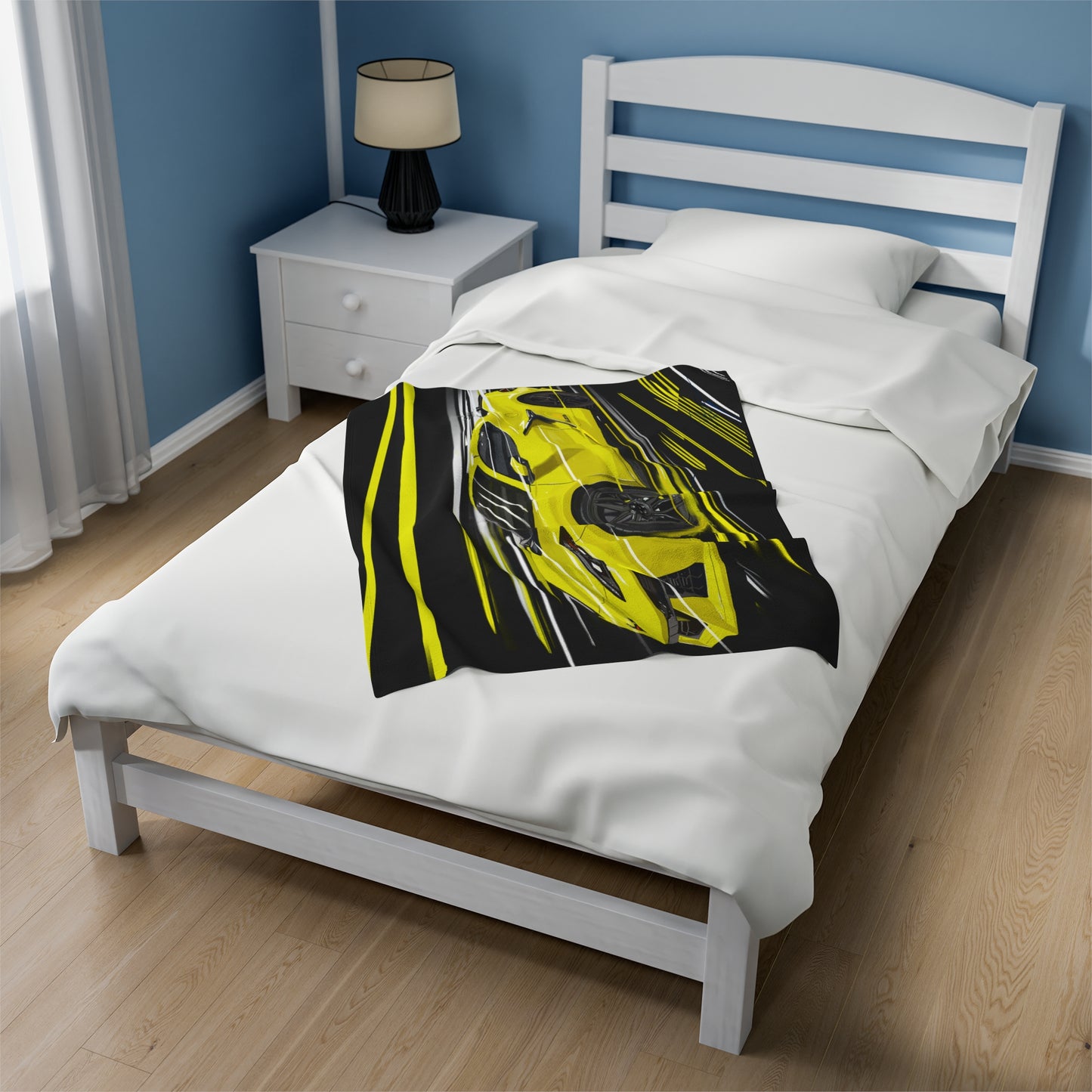 Yellow Corvette c8 Velveteen Plush Blanket