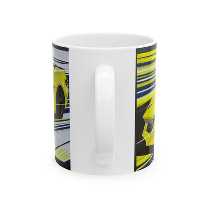 Yellow Chevrolet corvette C8 z06 American Muscle Ceramic  Coffee Tea Mug, 11oz