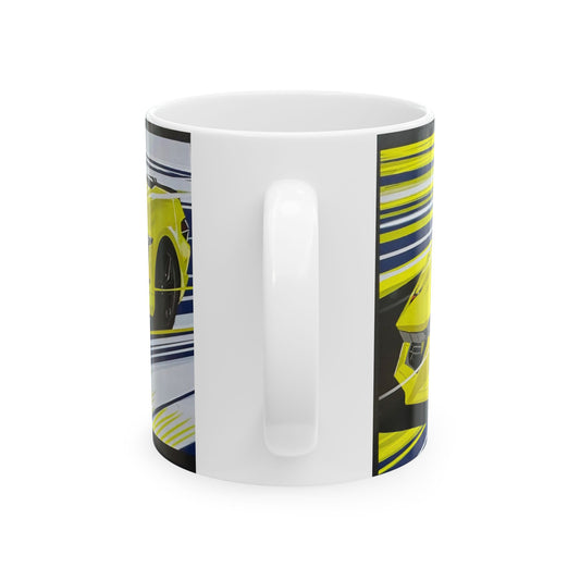 Yellow Chevrolet corvette C8 z06 American Muscle Ceramic  Coffee Tea Mug, 11oz