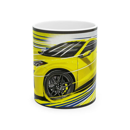 Yellow Chevrolet corvette C8 z06 American Muscle Ceramic  Coffee Tea Mug, 11oz