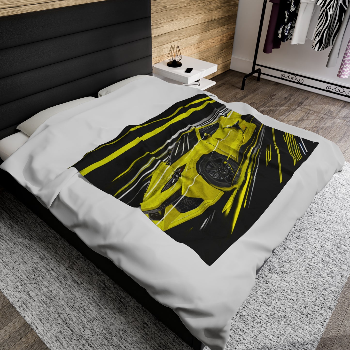 Yellow Corvette c8 Velveteen Plush Blanket