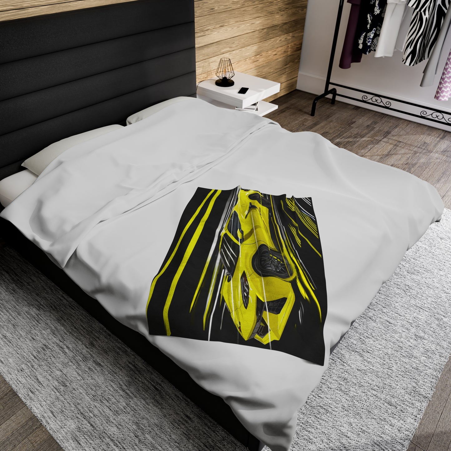 Yellow Corvette c8 Velveteen Plush Blanket