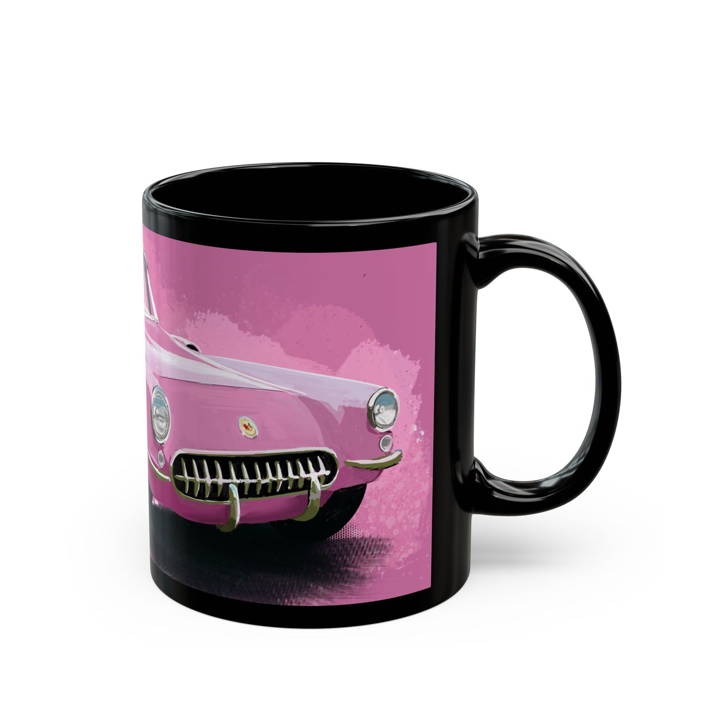 Pink 57 Corvette Black Coffee Tea Mug (11oz, 15oz)