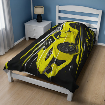 Yellow Corvette c8 Velveteen Plush Blanket