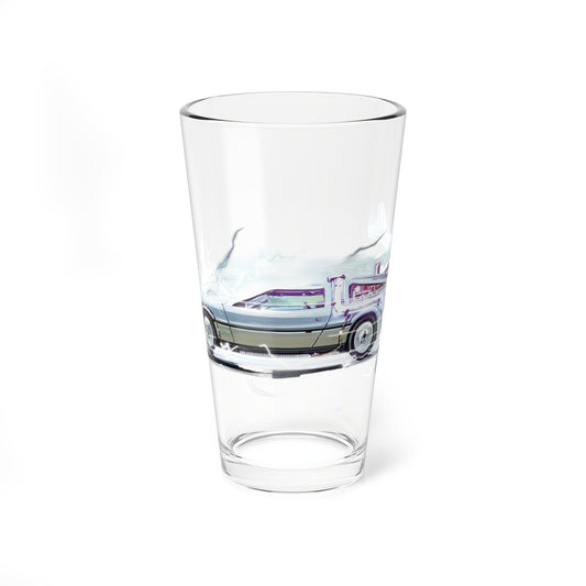 Back to the Future Mixing Glass, 16oz - DMC-12 Delorean Design, 80s Movie Fan